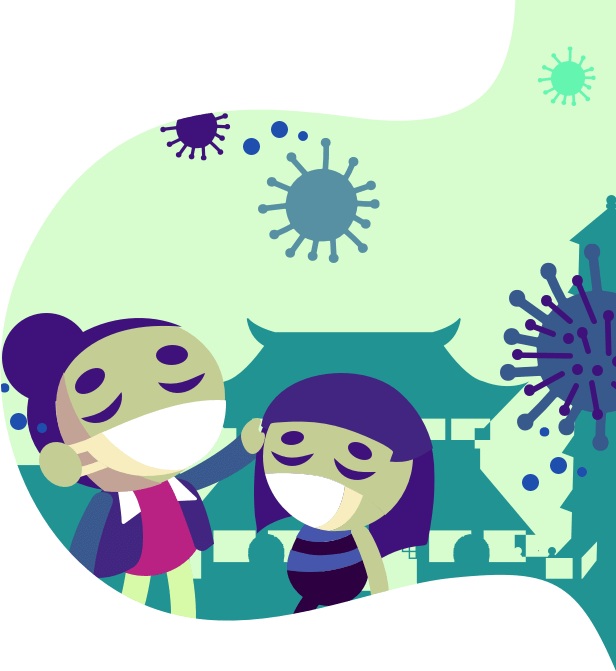 Ilustración de dos mujeres con coronavirus en China